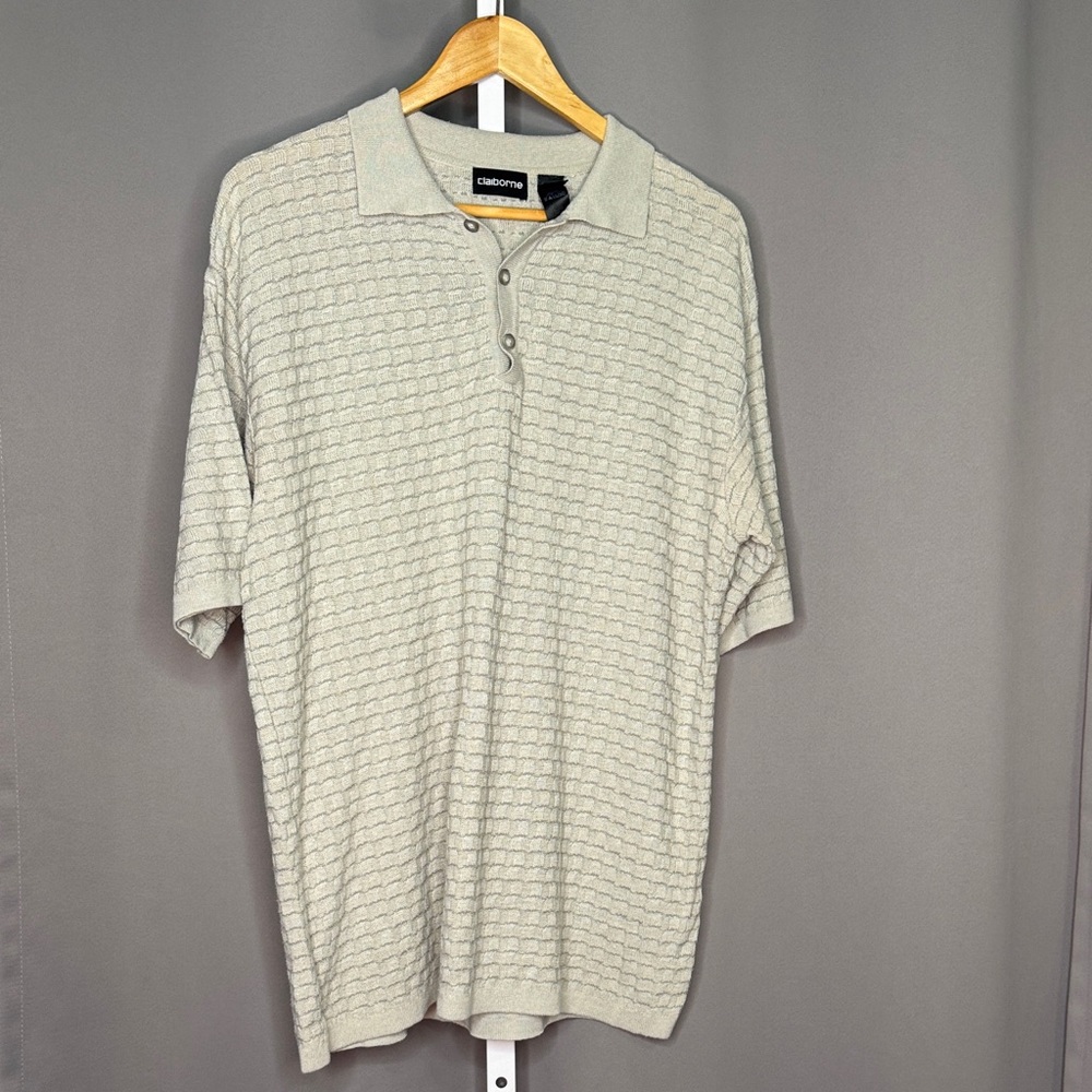 Claiborne Men's Light Gray Textured Polo Shirt Size Large